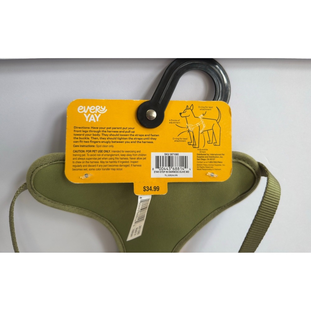 EveryYay Medium Step-In Dog Harness Olive Green Adjustable Front D-Ring - Picture 7 of 9